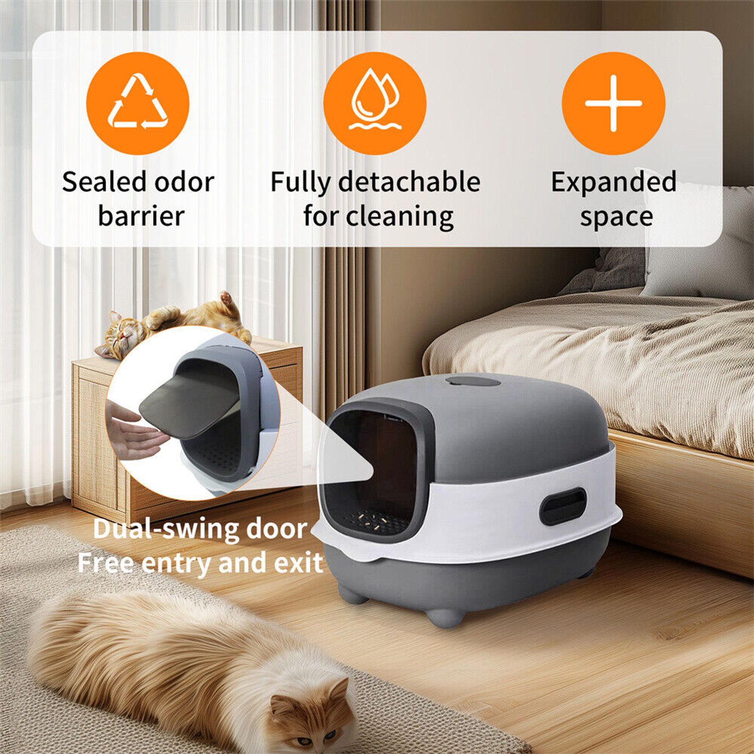 Extra Large Cat Litter Box Enclosed with Scoop Odor Defensive Hooded Litter Tray