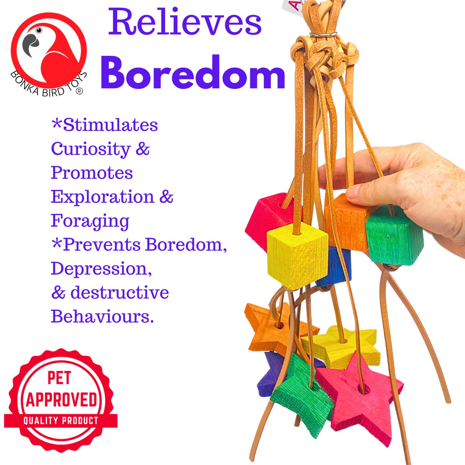 Bonka Bird Toys 1707 Shooting Star Large Wood Leather Chew Parrot Cage Toy Pet