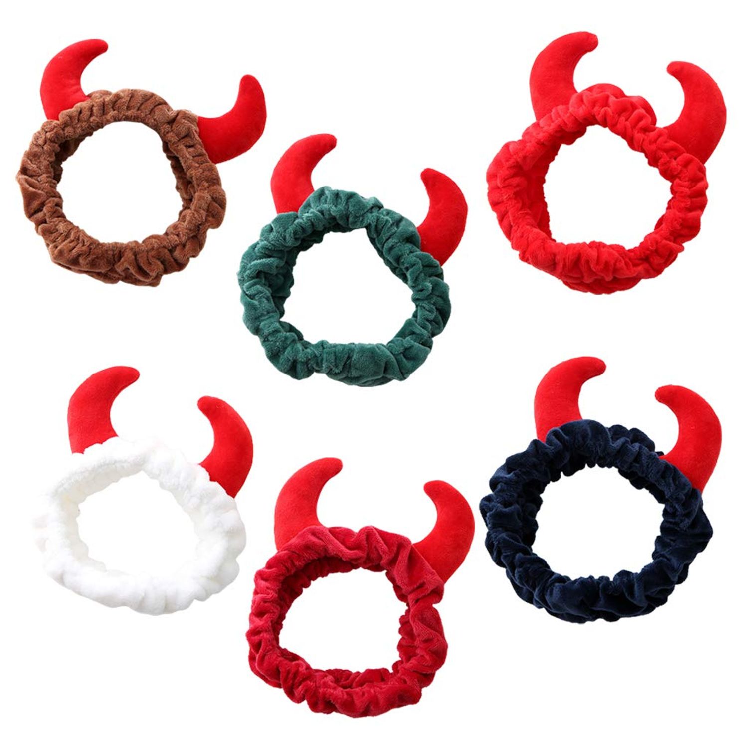 appuivbt Plush Red Devil Horns Headband,Face Wash Plush Hair Band Hair Hoop Makeup Turban Bandana Headband for Female Girls