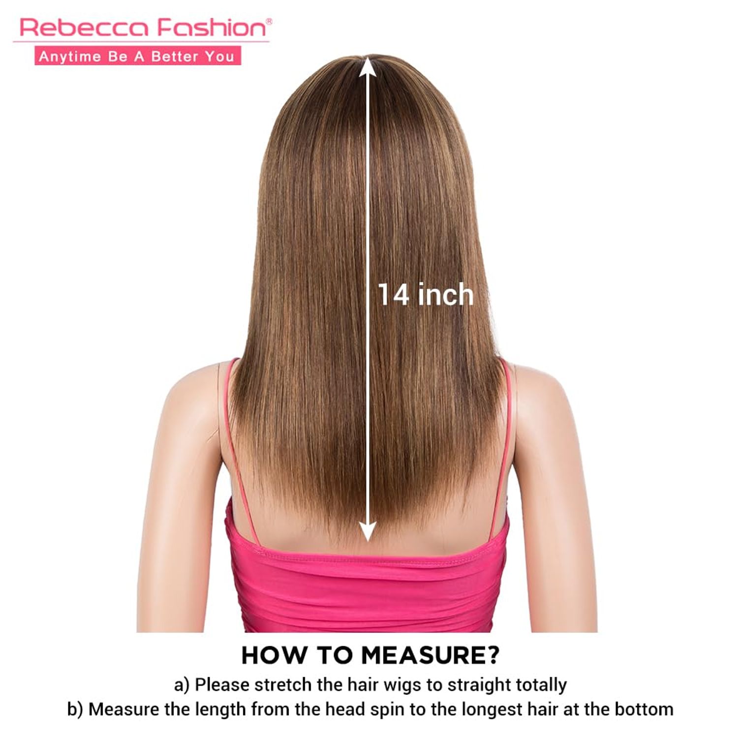 Rebecca Fashion 14 Inch Ombre Brown Straight Wigs with Bangs Human Hair Wigs for Black Women None Lace Front Wigs 10A Brazilian Virgin Hair Glueless Machine Made Wig, P4/30/27 Color