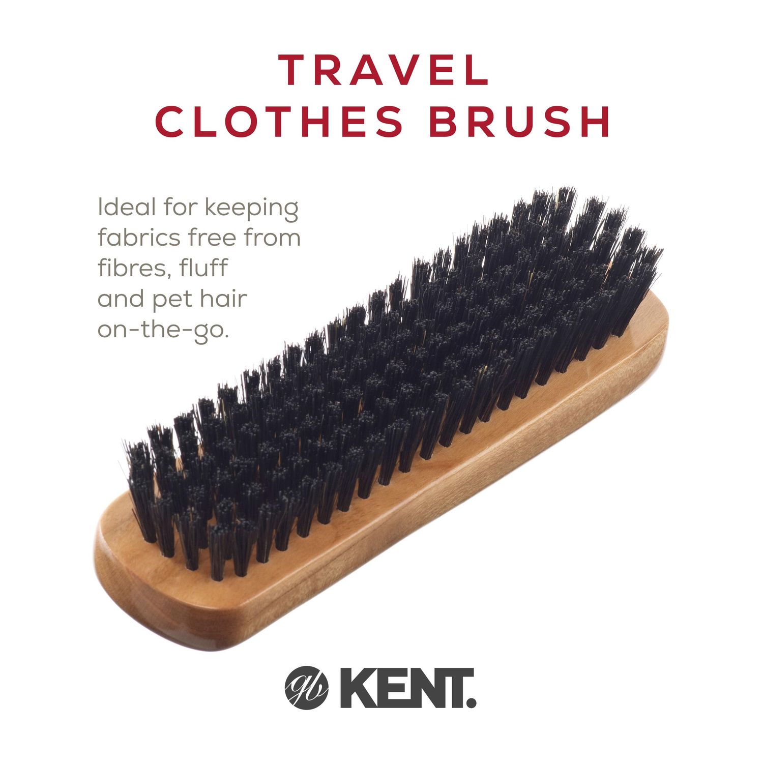 Kent CC20 Double-Sided Clothes Brush Boar Bristles Lint Remover. Firm for Dust and Dirt, Soft for Gentle Brushing for Keeping Fabrics Free from Fibres, Fluff and Pet Hair. Cherrywood. Made in England