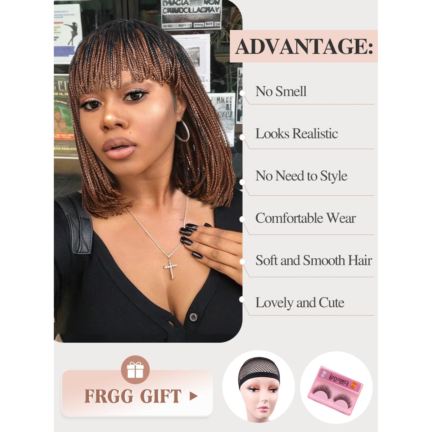 Fancy Hair Braided Wigs for Black Women Short Box Braid Wig with Bangs Synthetic Bob Braid Wig for African American Women