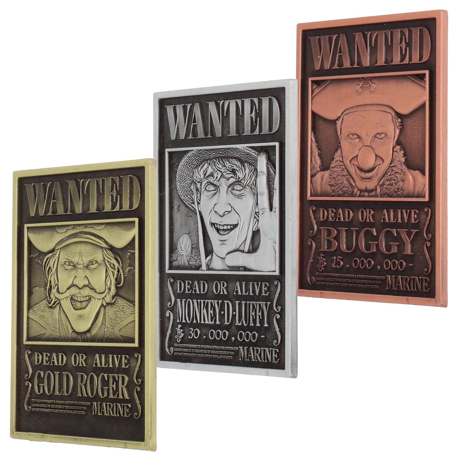 Exquisite Gaming: Digiplate Starter Pack - One Piece: Wanted Posters - 3 Collectible Metal Cards & Phone Stand, Copper-Gold-Silver Plates, Netflix