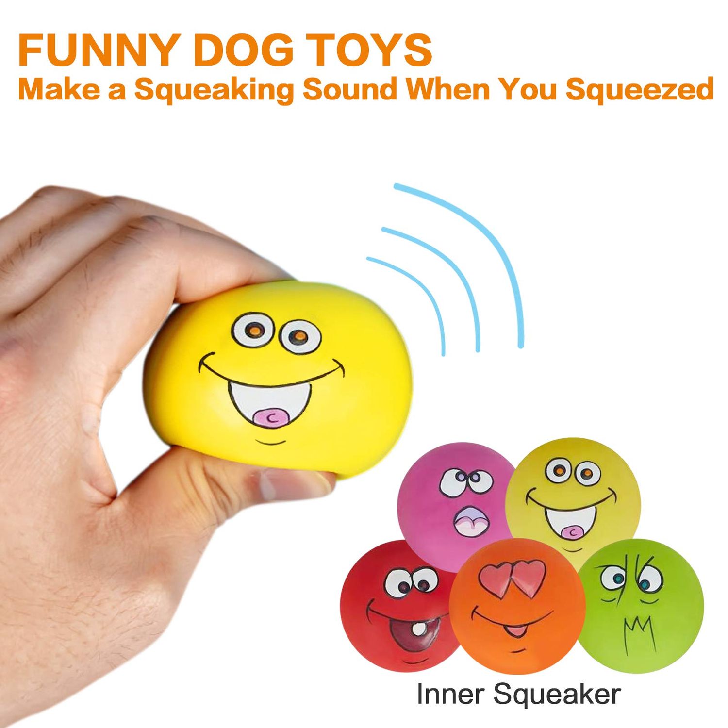 N-S Dog Toy,Squeaky Dog Toys Chewing Durable Teething Latex Rubber Soft Interactive Fetch Play Dog Balls with Funny Face for Puppy Small Medium Pet Dog (5PCS), 2.16x2.16x1.18 Inch