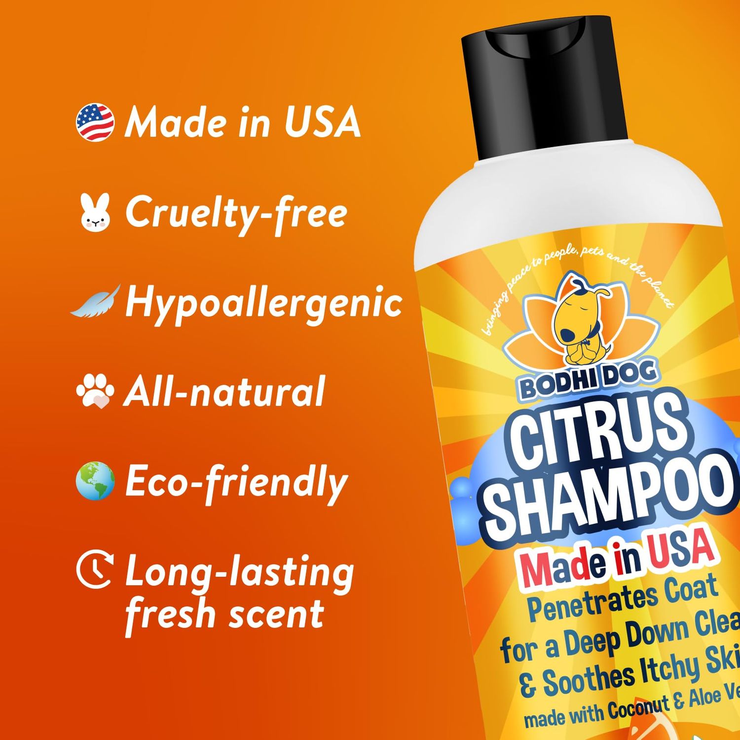 Bodhi Dog New Refreshing Orange Citrus Dog Shampoo | Deep Cleaning Formula with Coconut and Aloe Vera | Natural Soothing & Moisturizing Pet Dog Puppy and Cat Wash (17 Fl Oz)