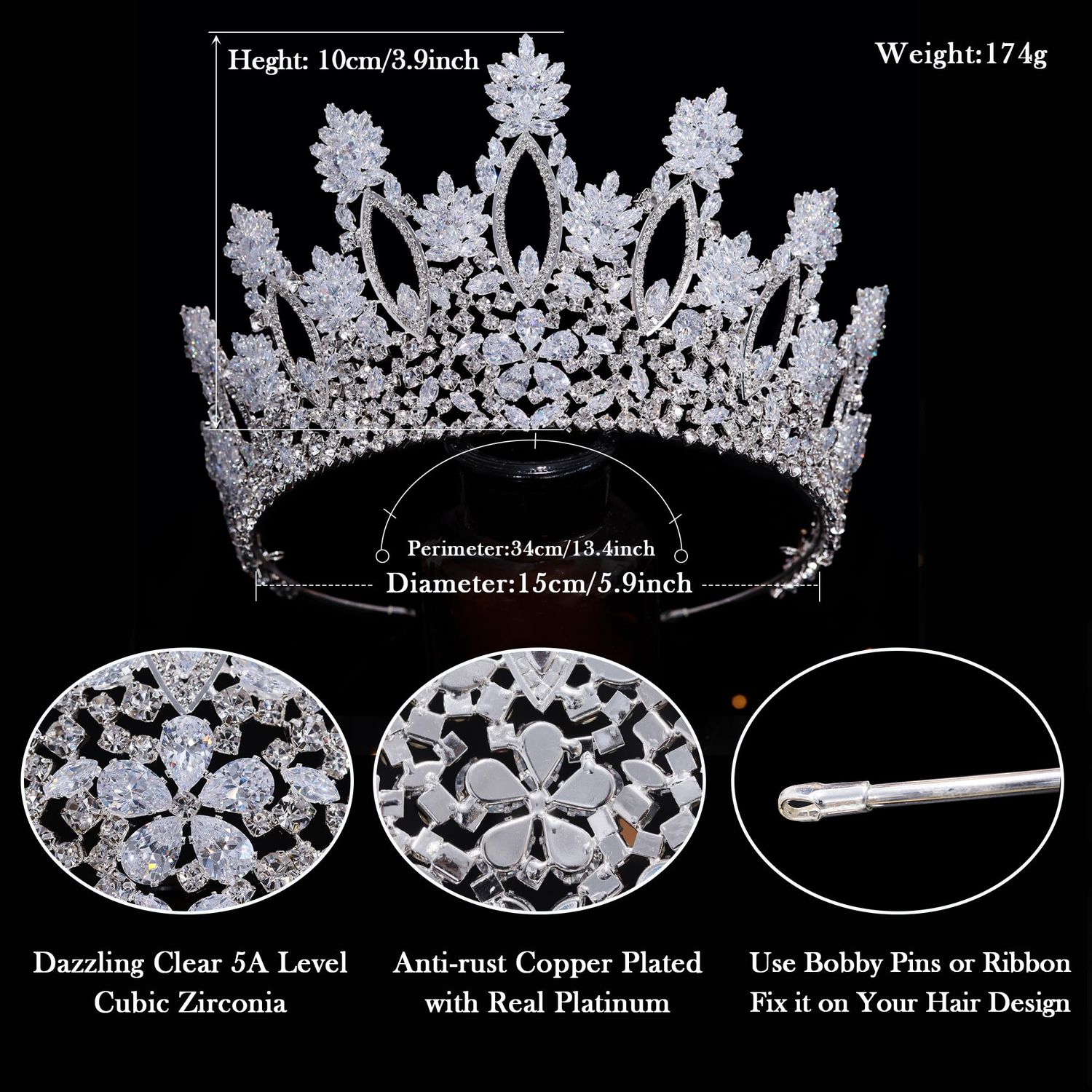 Aoligrace Luxury Tall Cubic Zirconia Tiaras and Crowns for Women CZ Pageant Birthday Headpiece Party Bridal Hair Accessories Sliver