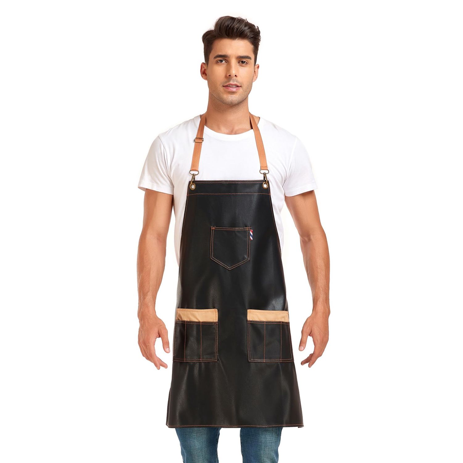 PERFEHAIR Durable Barber Apron for Hair Stylists - Waterproof & Soft, with 3 Useful Pockets - Perfect for Salon, Cosmetology, and Dog Grooming, Both for Men & Women, Black