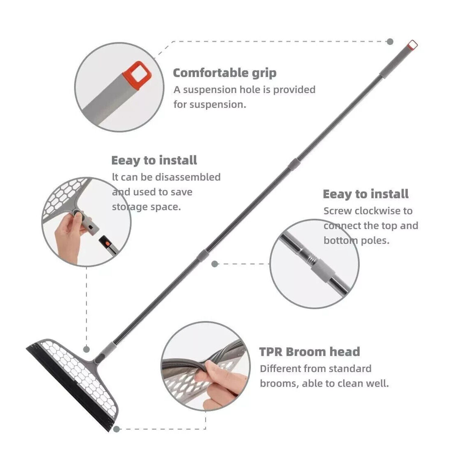 2-In-1 Magic Broom Floor Cleaning Silicone Squeegee Rotatable Pet Hair Remover
