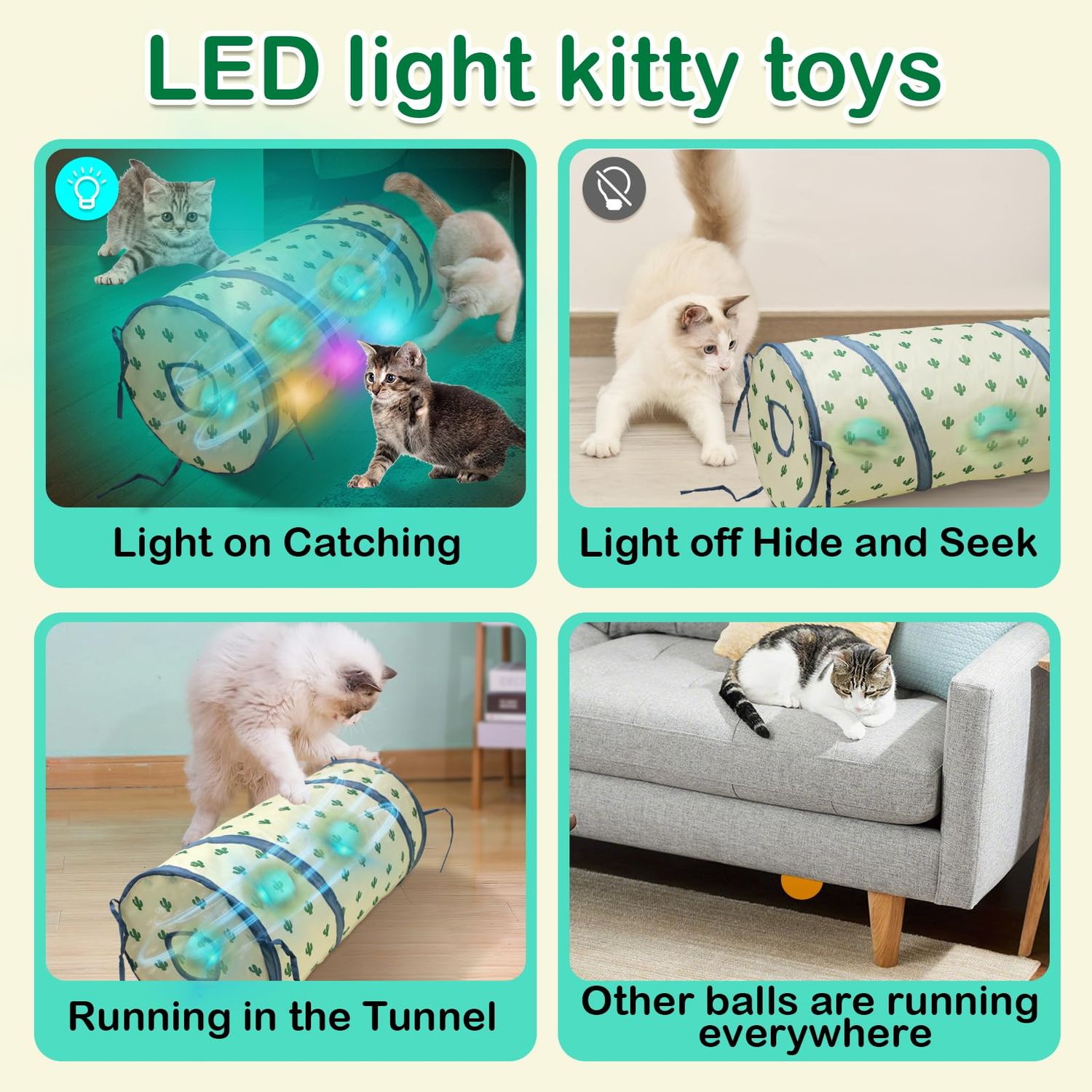 Saolife Interactive Cat Toys Ball for Indoor Cats Fast Rolling in Tunnel, Motion Activate Cat Toy with Chirping, Hide and Seek Mouse Catching Toy (Green)