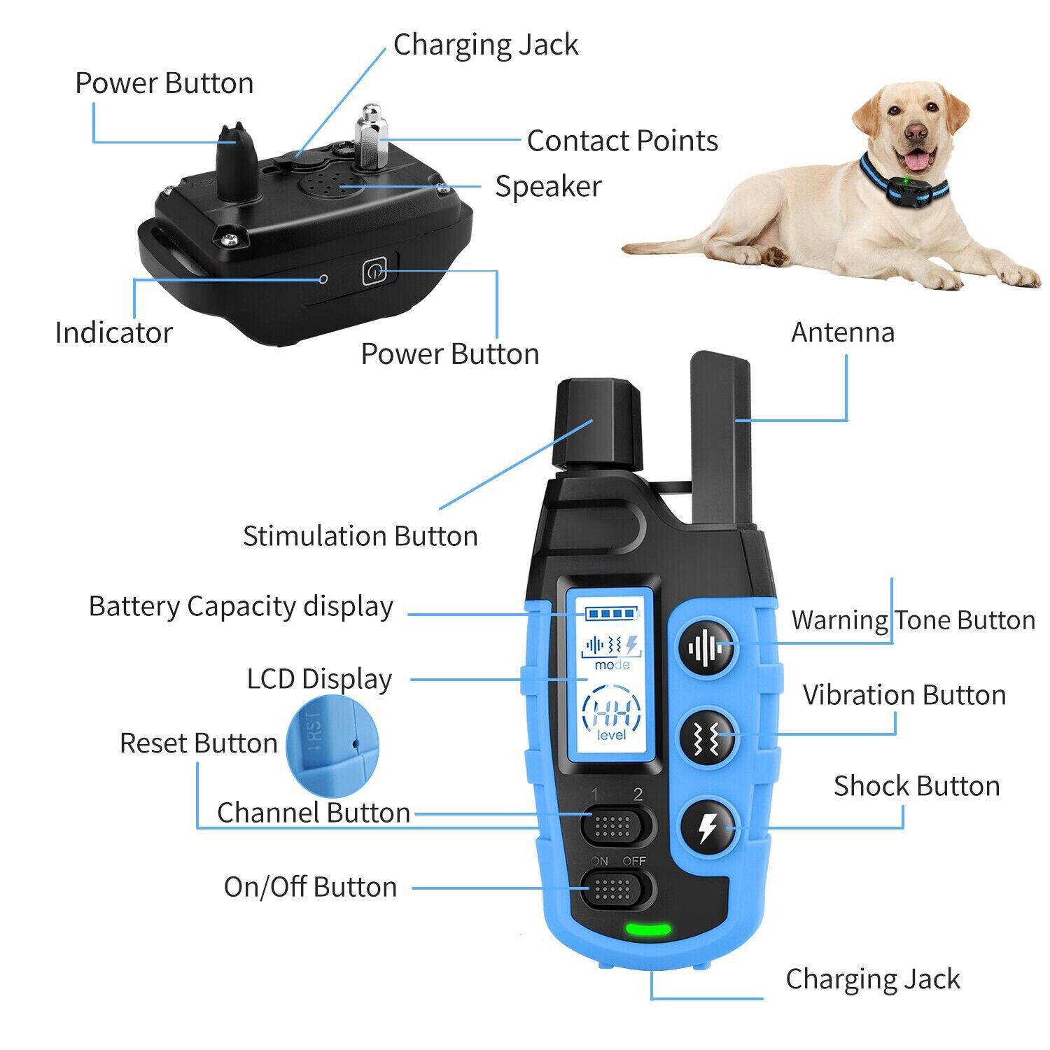 Dog Pet Training Collar Rechargeable Waterproof Electric Anti Bark Shock 3300 FT