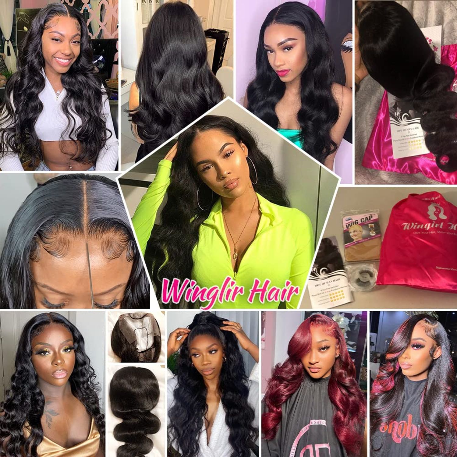 Wingirl 220 Density HD Lace Front Wigs Pre Plucked 13x4 Transparent Body Wave Lace Frontal Wig with Baby Hair 12A Glueless Wigs for Women Black Color 24 Inch