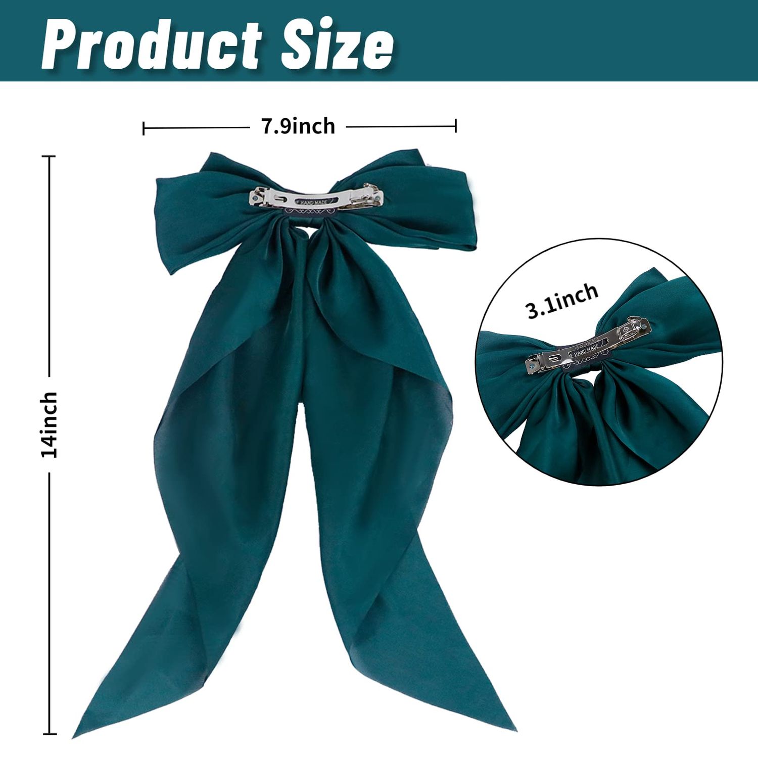 Large Satin Layered Hair Bows Hair Barrettes Clip Long Ribbon Bows Silky Bowknot with long Tail French Style Hair Accessories for Women Girls, 5 Colors