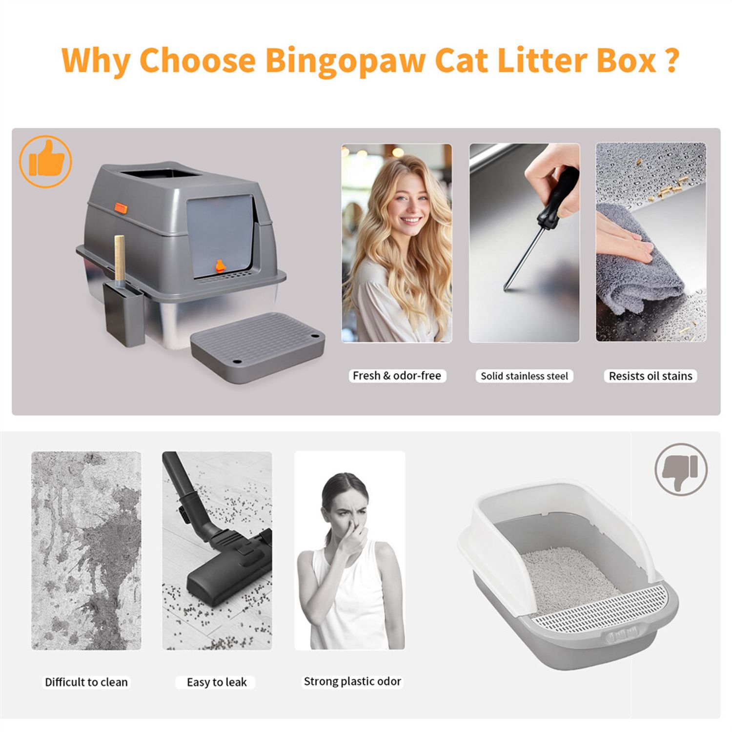 Large Stainless Steel Cat Litter Box Enclosed Cat Litter Tray w Sand Filter Peda