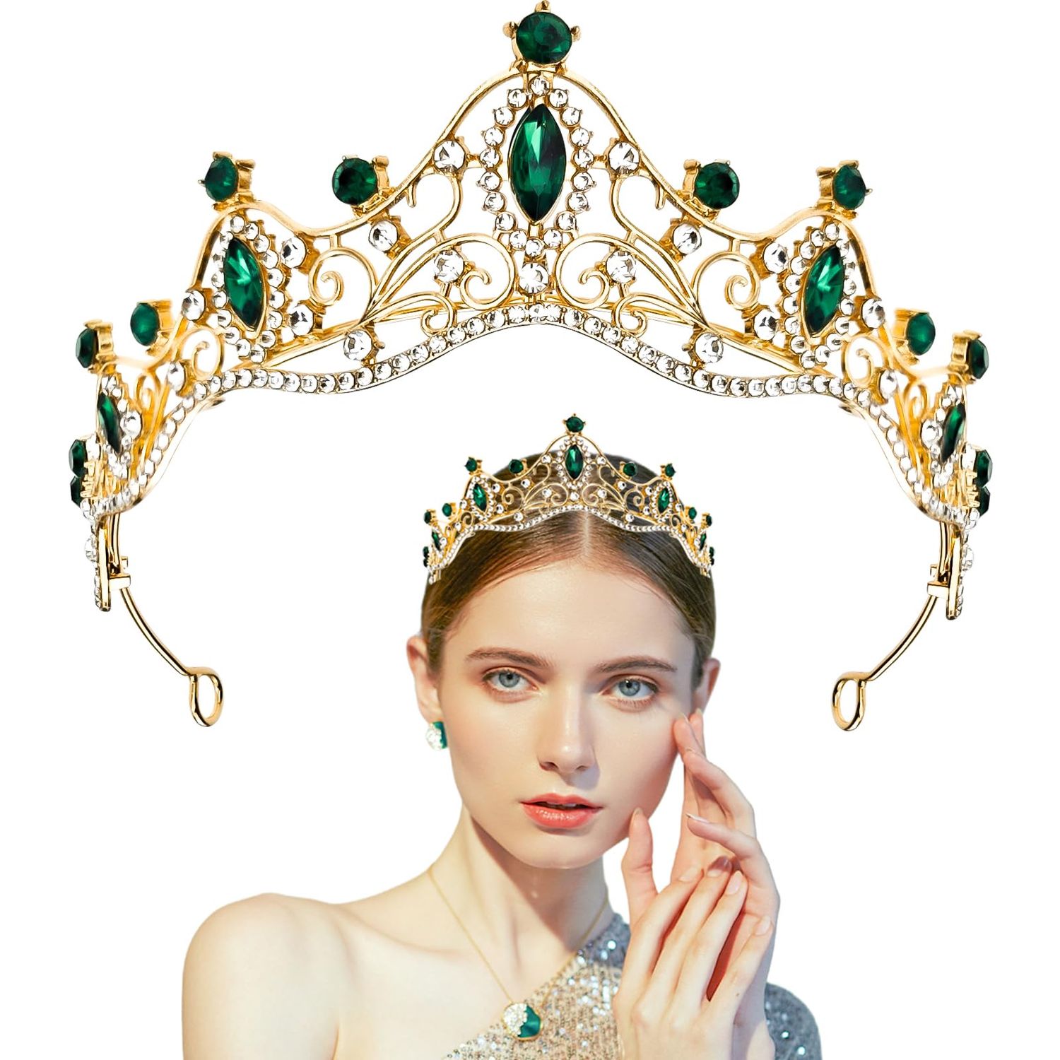 Green Tiaras for Women Princess Crown Headband, Crystal Tiaras Birthday Crown Wedding Rhinestones Princess Party Headbands Hair Accessories for Women and Girls