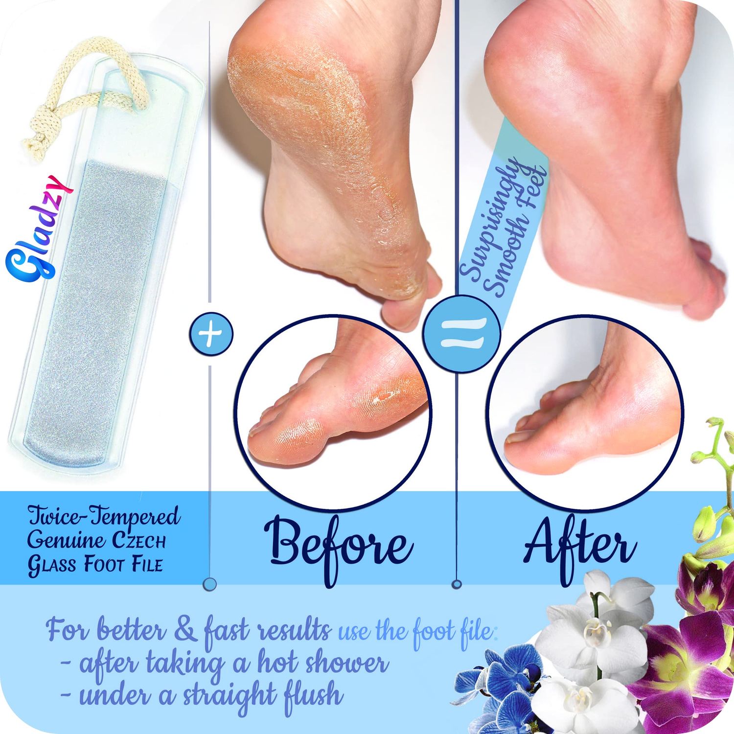 GLADZY® Genuine Czech Glass Nail File Set - Callus Remover Foot Rasp, Double Sided Different Grit Surface, Professional Manicure & Pedicure Tools, Premium EU Quality