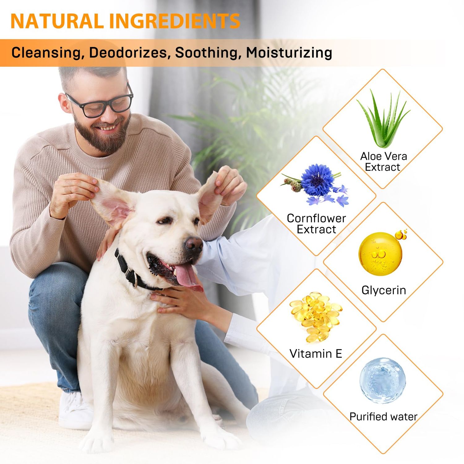 Kopmath Ear Cleaner Finger Wipes for Dogs & Cats, Gently Clean Earwax & Dirt, Soothe Ear Itching, Easy to Use, Natural Pet Ear Wipe for Dog, Unscented, 100 Disposable Count