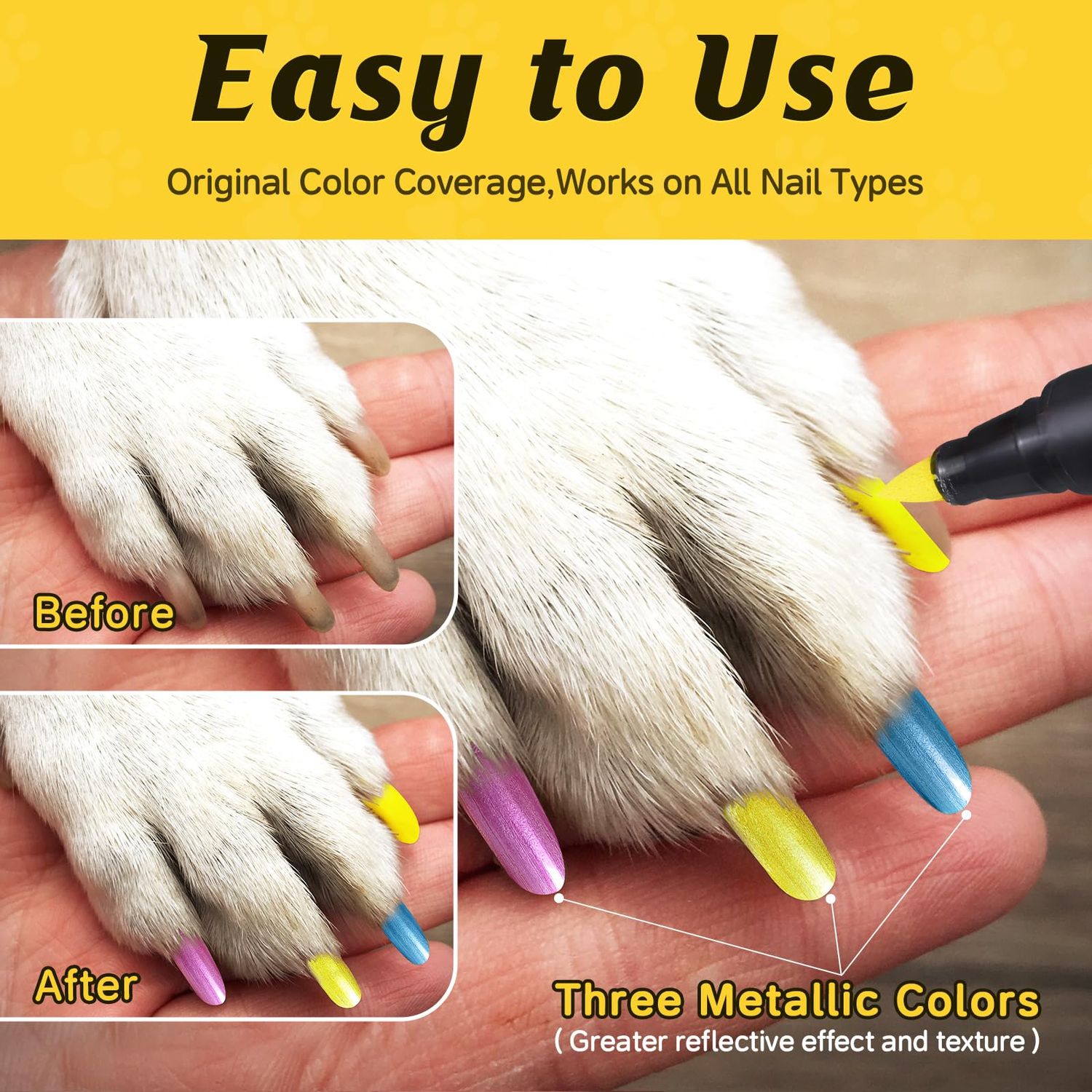Cherocito Dog Nail Polish Pens Quick Dry,12 Colors Safe Dog Nail Polish Set to DIY Pretty Nails, Ideal Gifts for Dogs Cats Light Dark Nails, Odorless, Non-Toxic, Water-Based Pet Nail Accessories Set