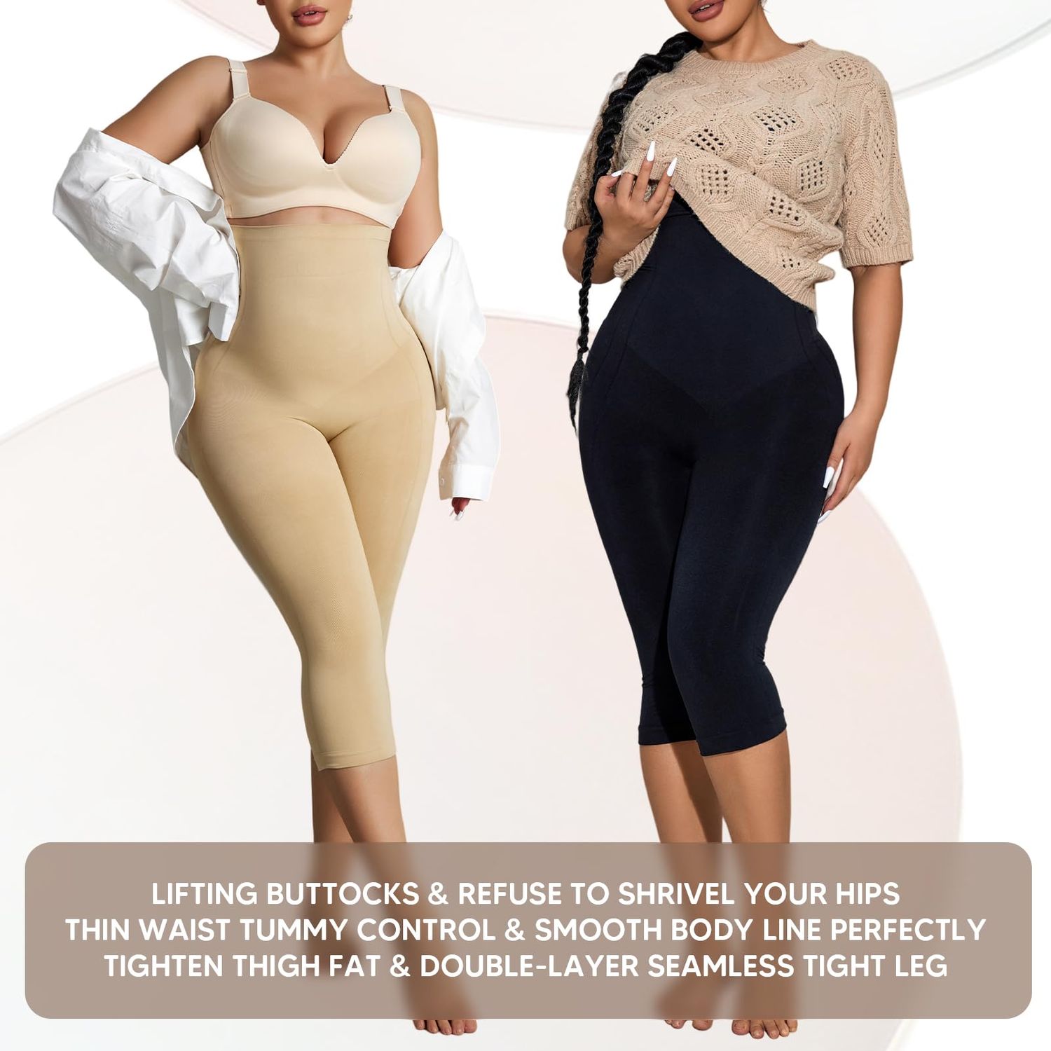 Takusun Shapewear Leggings for Women Tummy Control High Waisted Capri Body Shaper Butt Lift Thigh Slimmer Nude