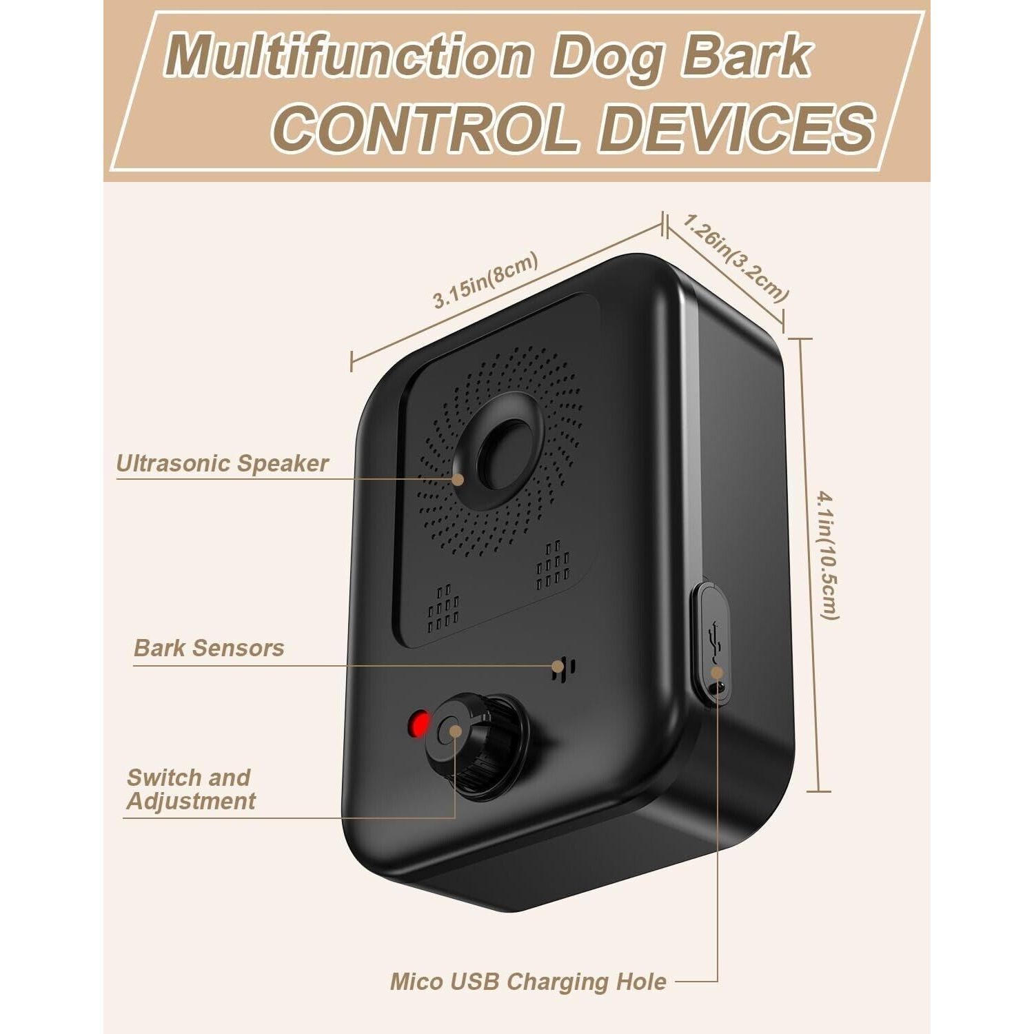 Anti Barking Devices, 2 Pack Auto Dog Bark Control Devices with 3 Modes, Recharg