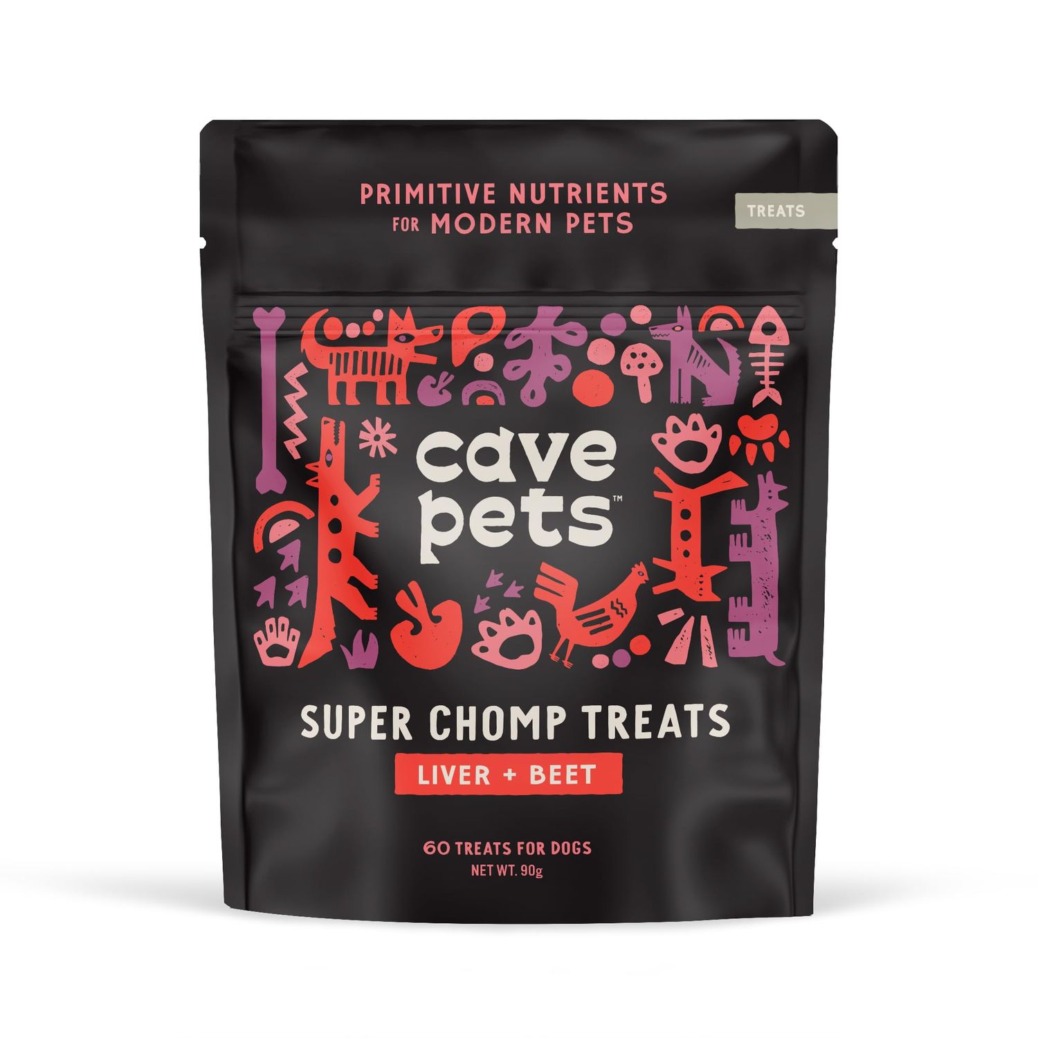 Cave Pets, Super Chomp Treat, Grain-Free Dog Treat and Digestion Supplement for Dog Health, Liver & Beet, 60 Treats