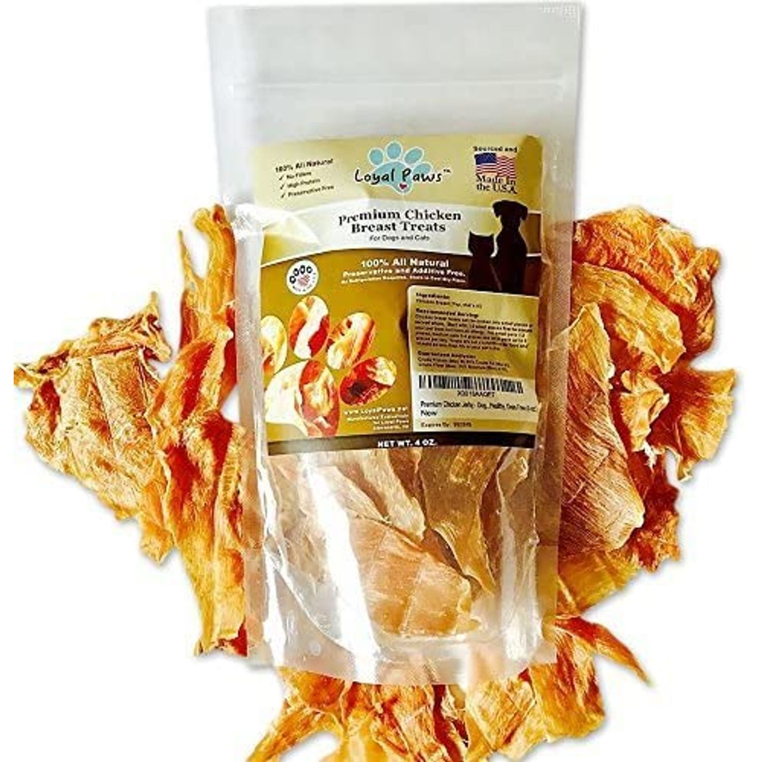 Loyal Paws Chicken Jerky Dog Treats Made in USA Only - Natural, Healthy, Premium, Human Grade, 100% Chicken - Grain Free - Training Treats for Small, Medium, and Large Dogs 4oz