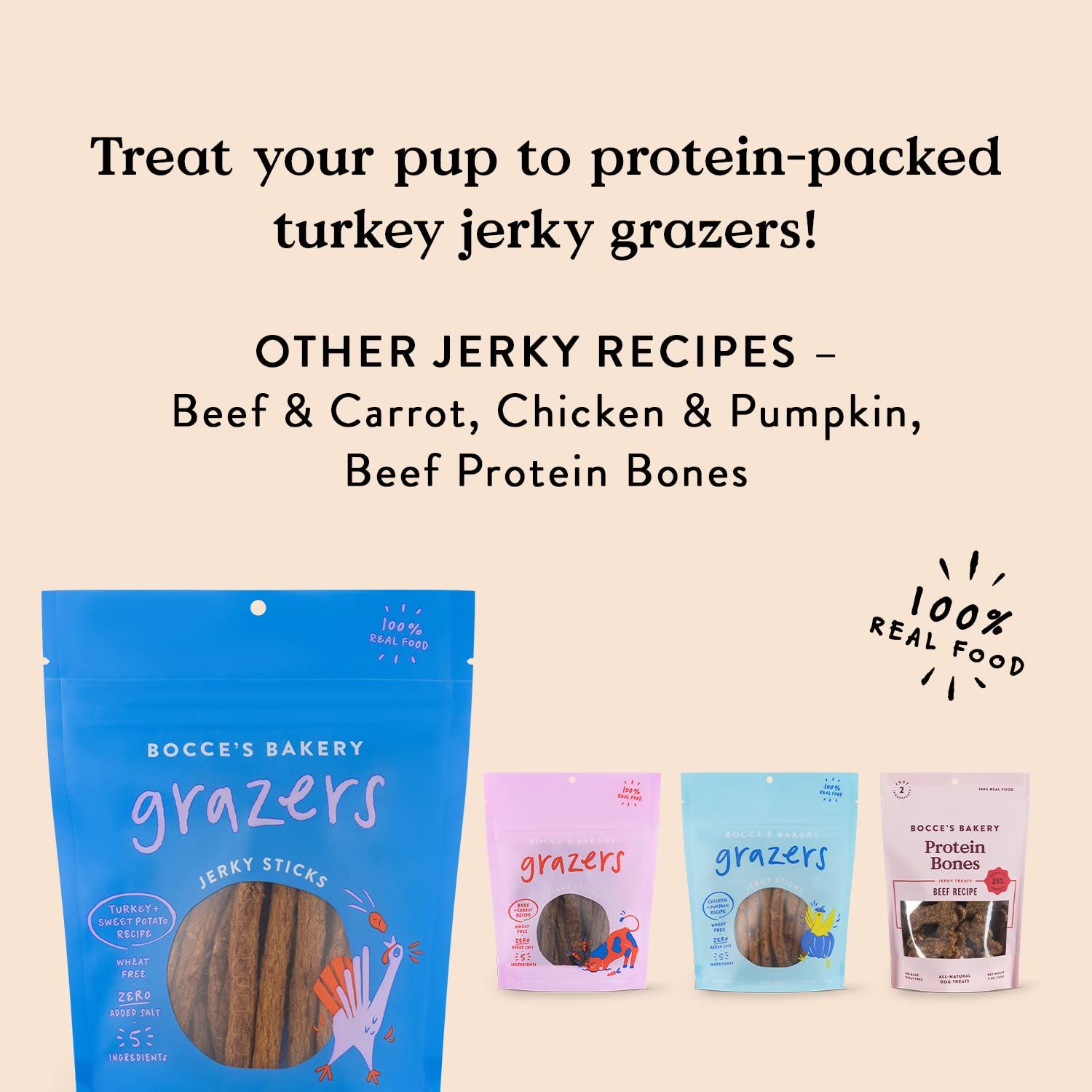 Bocce's Bakery Jerky Stick Dog Treats, Wheat-Free, Made with Limited-Ingredients, Baked in The USA with No Added Salt or Sugar, All-Naural & High-Protein, Turkey & Sweet Potato, 4 oz