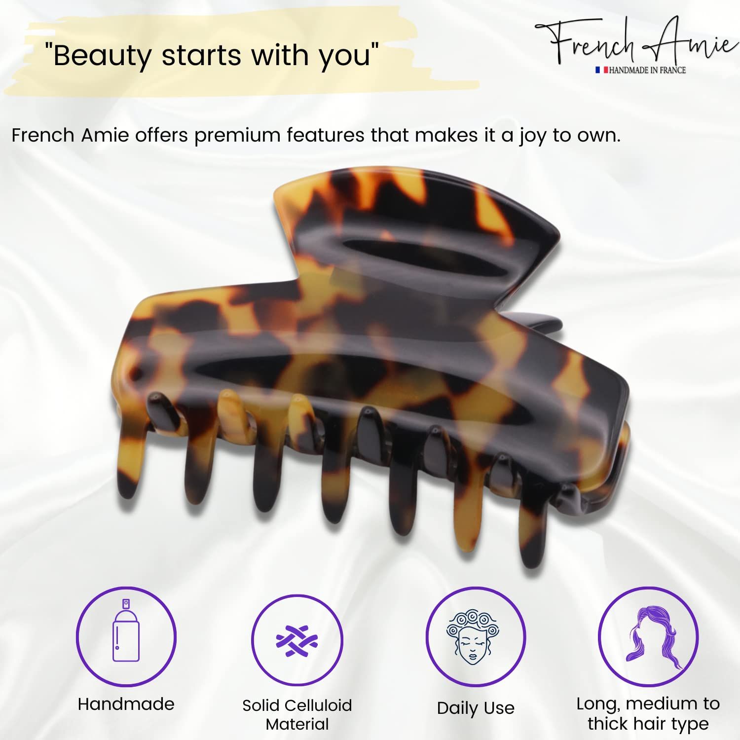 French Amie Chic Handmade Celluloid Small Jaw Hair Claw Clip Clamp Clutcher Women Hair Accessories, Made in France (Tokyo)