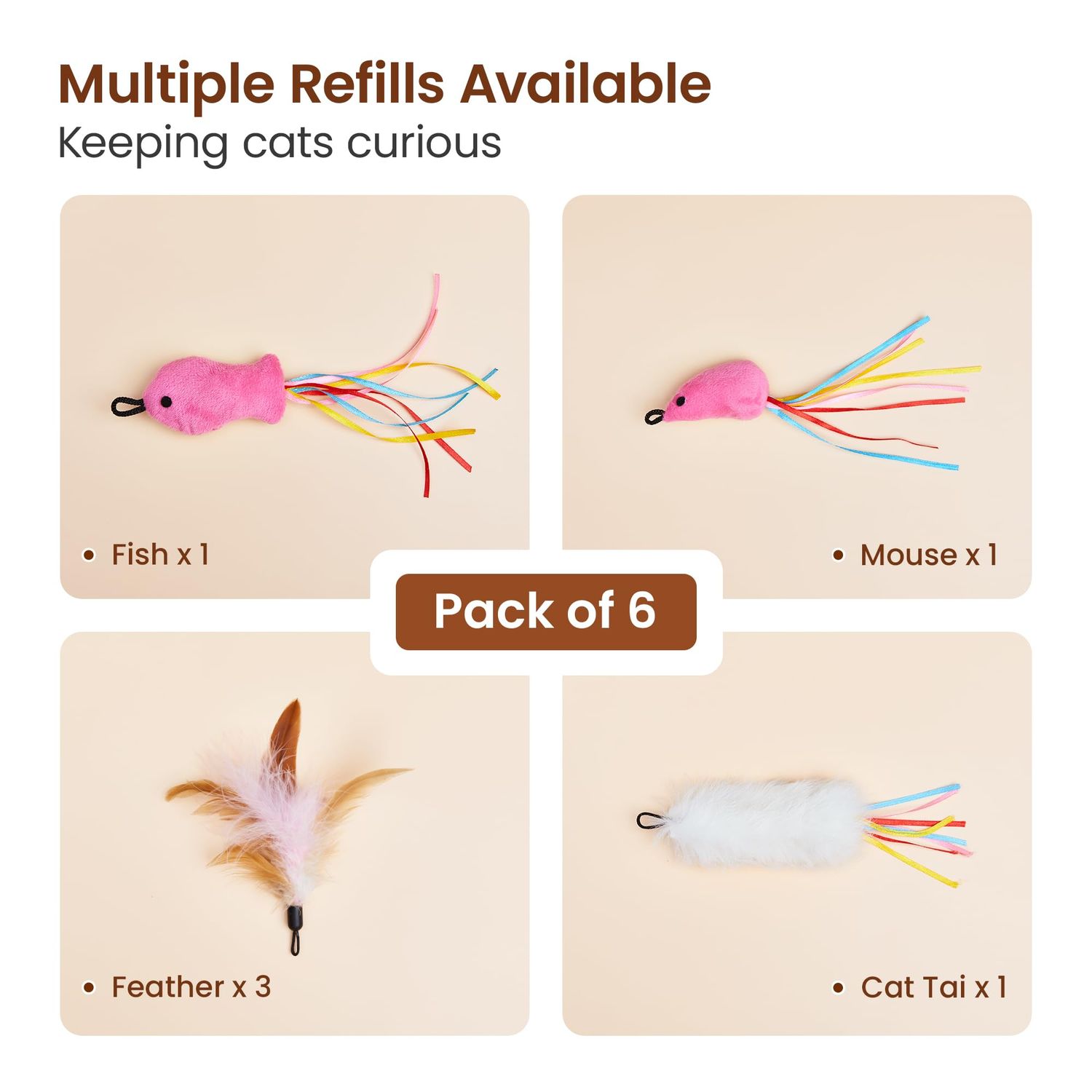 6 Pcs Attachment Refills for The Down Part of Potaroma Hide and Seek Cat Toy