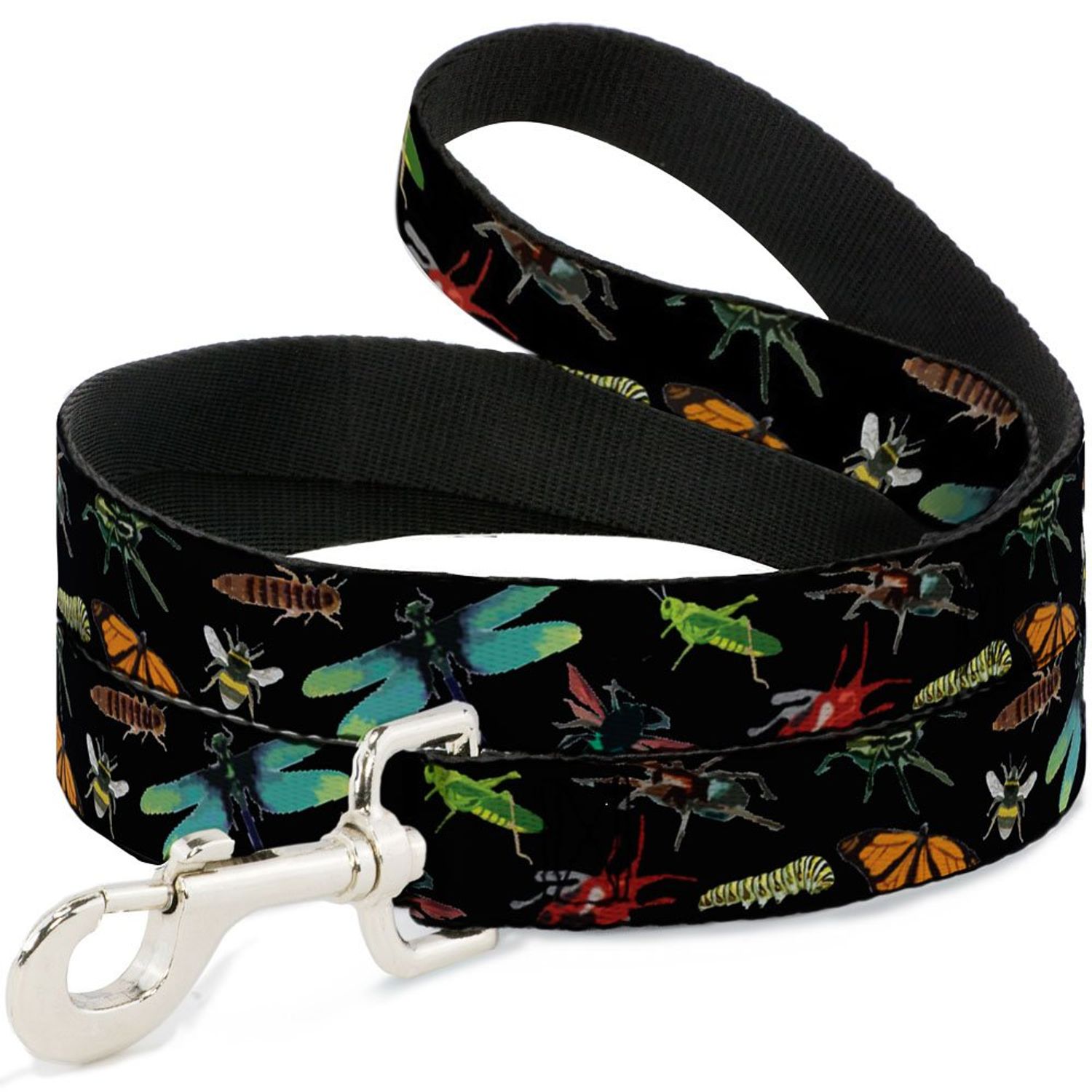 Dog Leash Insects Scattered Close Up Black 4 Feet Long 1.5 Inch Wide