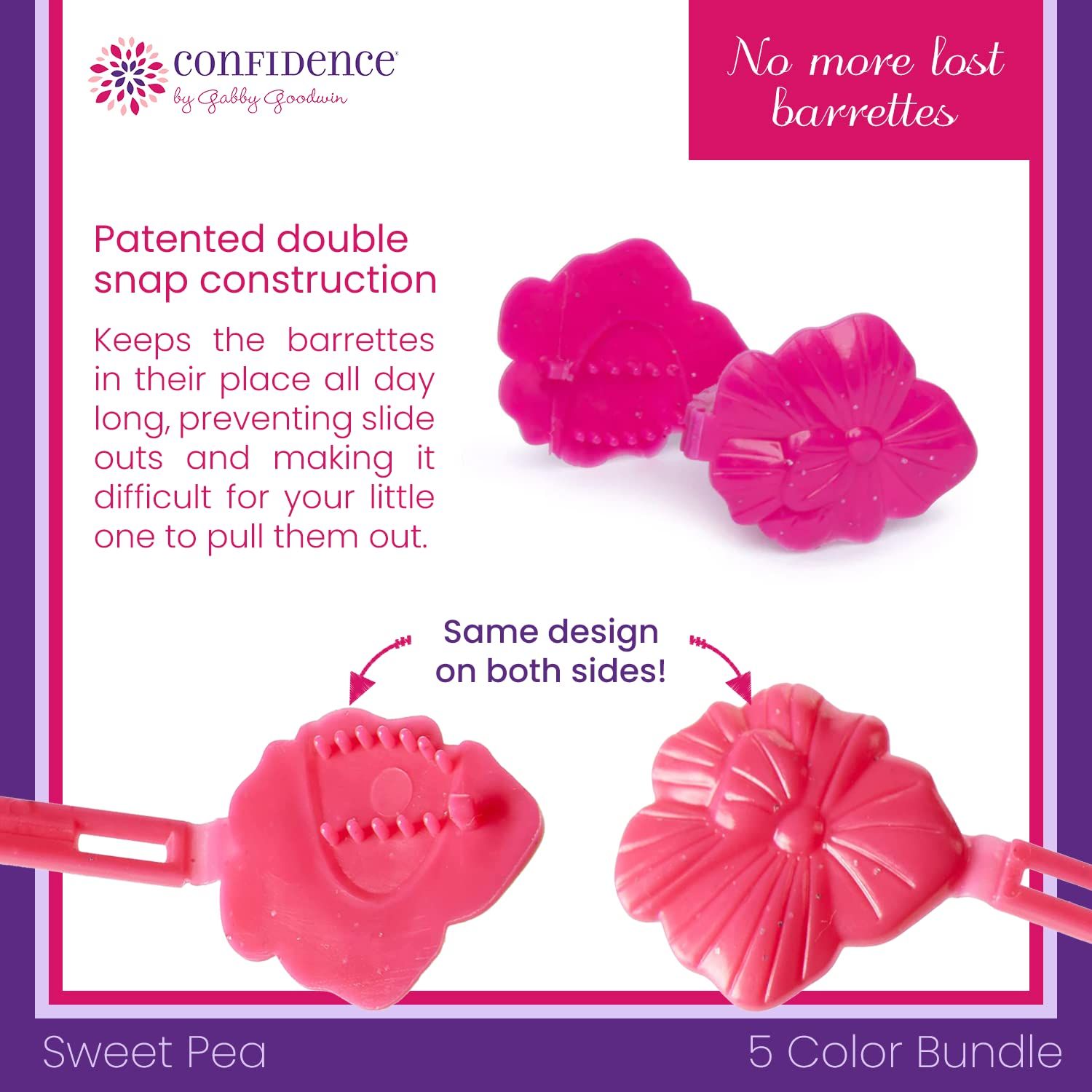 Confidence - GaBBY Bow Sweet Pea Design - Patented Non-Slip Barrettes – 50 Pack – 5 Flower Colors - Includes Children's Book