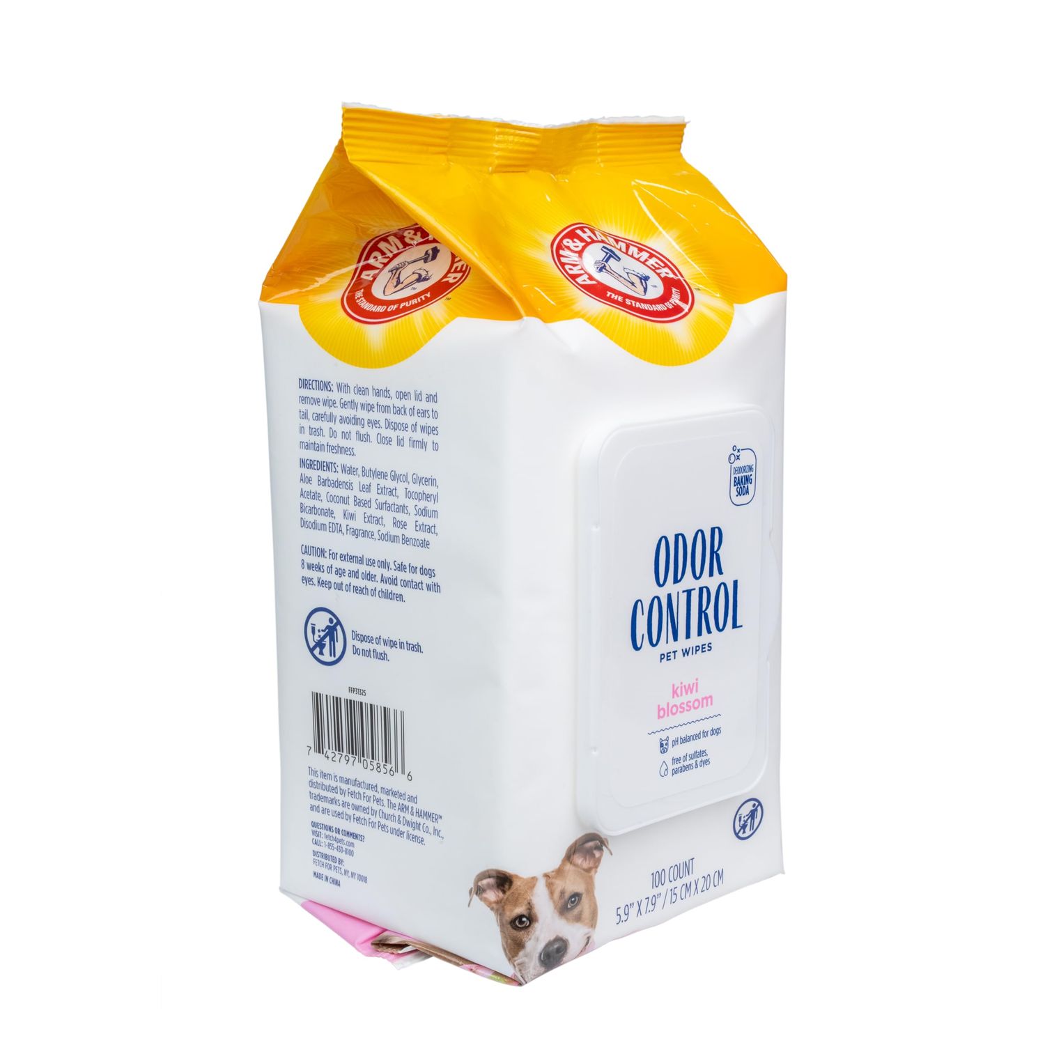 Arm & Hammer for Pets Odor Control Wipes for Dogs, Best Odor Eliminating Waterless Cleaning for Dogs & Puppies | Kiwi Blossom Scent, 100 Count