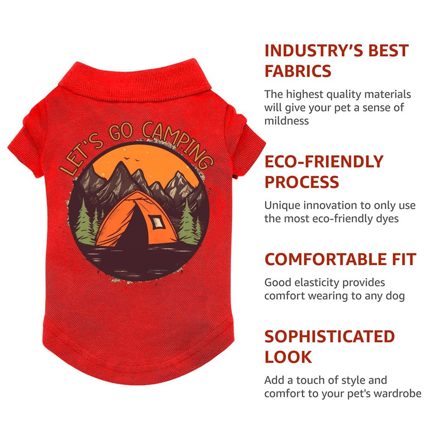 Let's Go Camping Dog Polo Shirt - Tent Dog T-Shirt - Camping Dog Clothing - Red, M