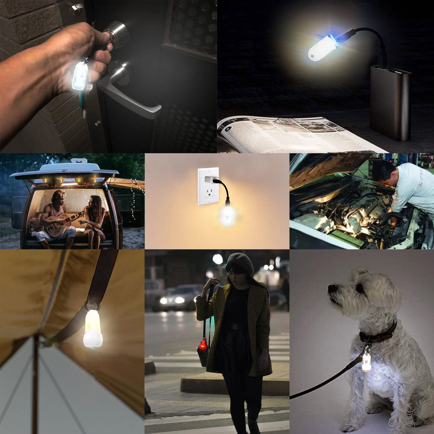 DOKeep USB Mini LED Lanterns, 2 Pack Waterproof EDC Keychain LED Flashlight for Camping Rechargeable Battery Stick Light Maglite Hockey Dog Collar Flashlight for Nighttime Shift (2Pack White)