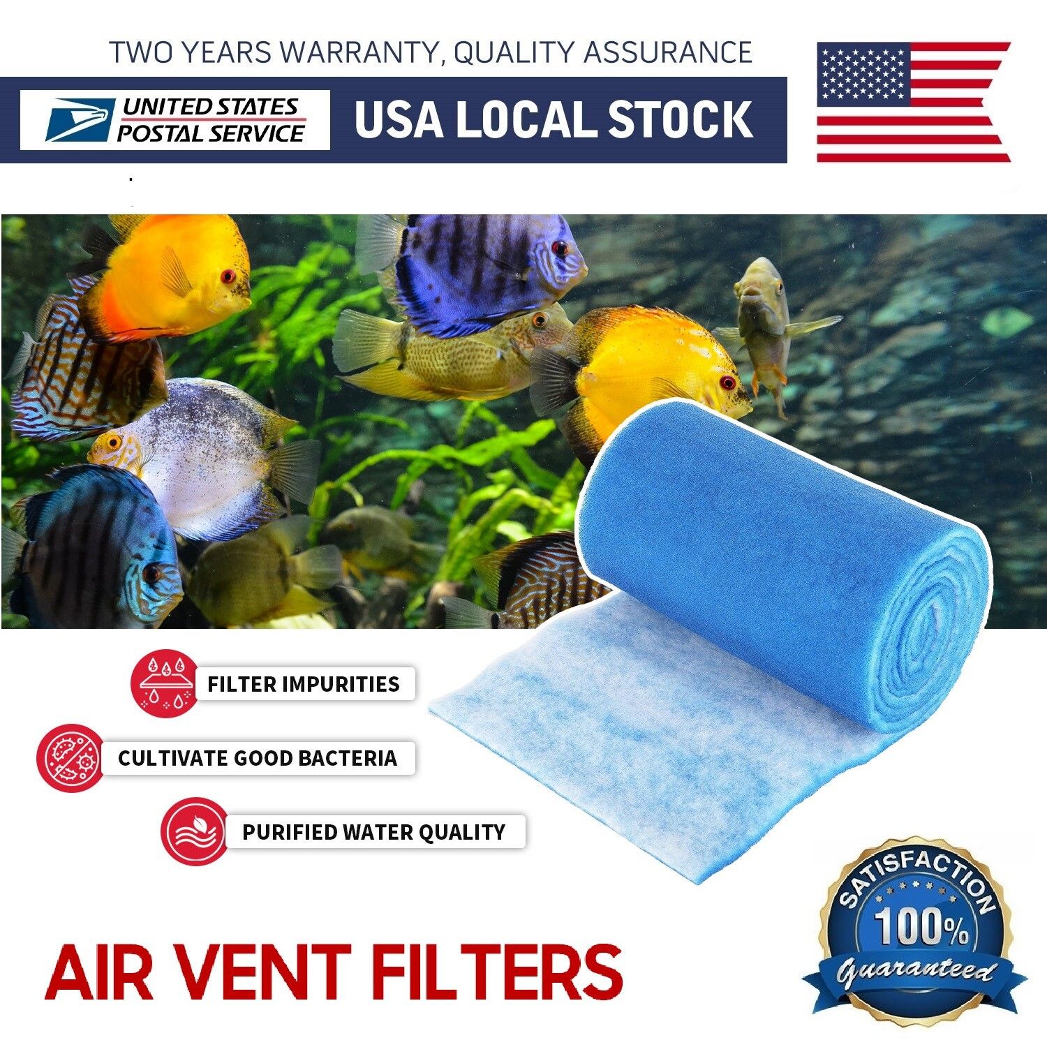 23-ft Blue White Bonded Aquarium Media Pad 12" Wide Fiber Floss Filter Material