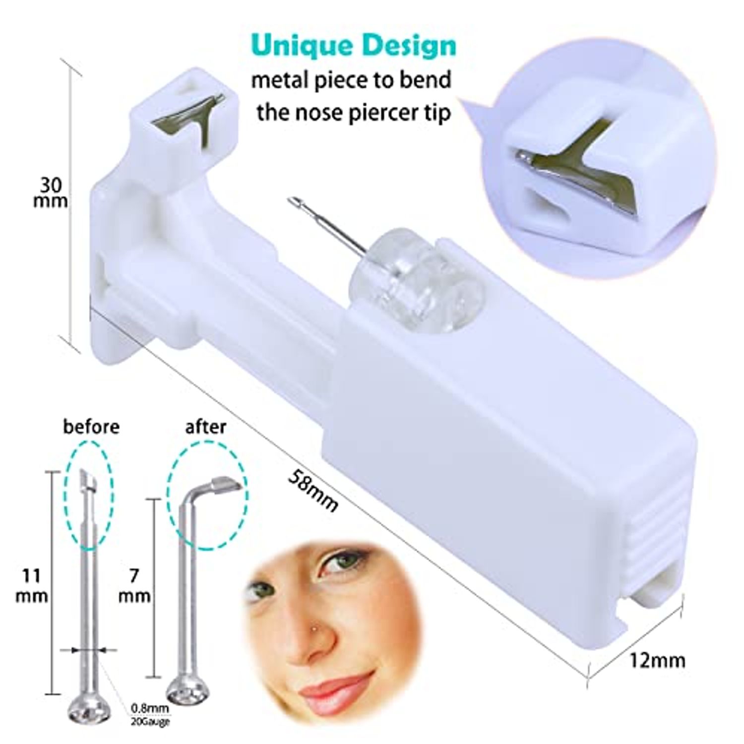 Firstomato 2 Pack Self Use Nose Piercing Gun Safe Nose Piercing Kit Tool Painless and Allergy Free Nose Piercer with Hypoallergenic Nose Studs