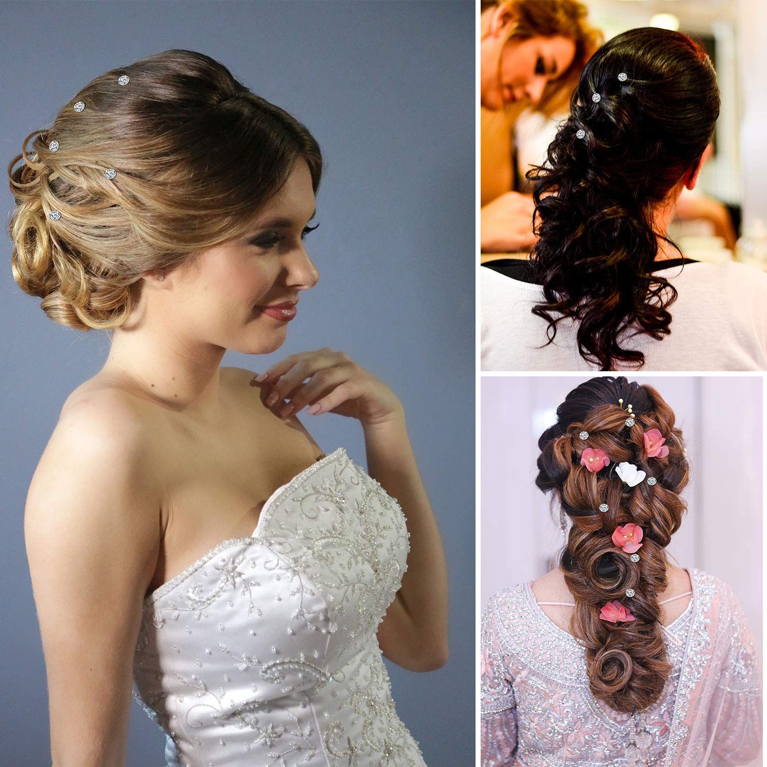 60 Pieces Rhinestone Crystal Twisters Set Spiral Hair Pin Silver Coil for Wedding, Bridal, Prom, Party and Special Occasion with Clear Container