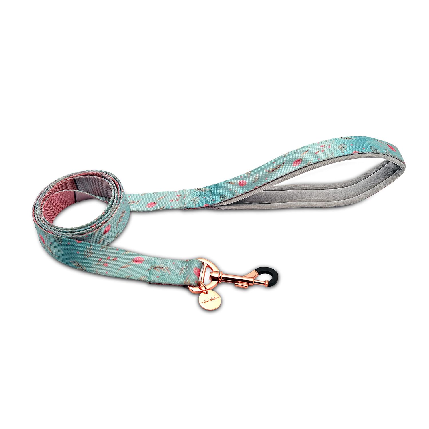 Glucklich Printed Pet Leashes for Walking & Training-with Gold Plated Metal Hook-- Puppy Leash for Small & Medium Dogs with Extra Wide Soft Neoprene Padded Handle… (S, Floral Mist)