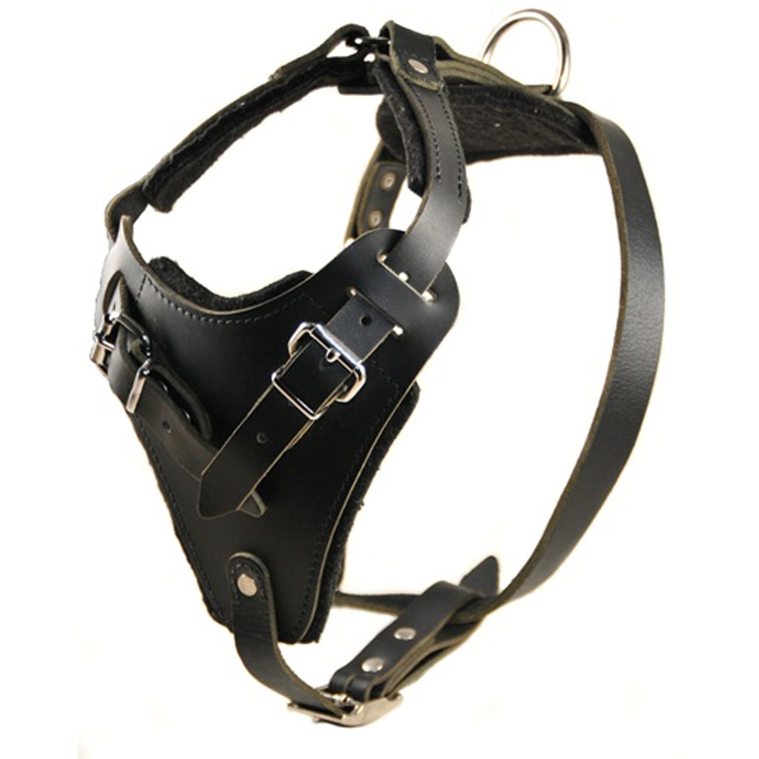 Dean and Tyler The Boss Nickel Hardware Leather Dog Harness with Handle, Black, Medium - Fits Girth Size: 28-Inch to 37-Inch