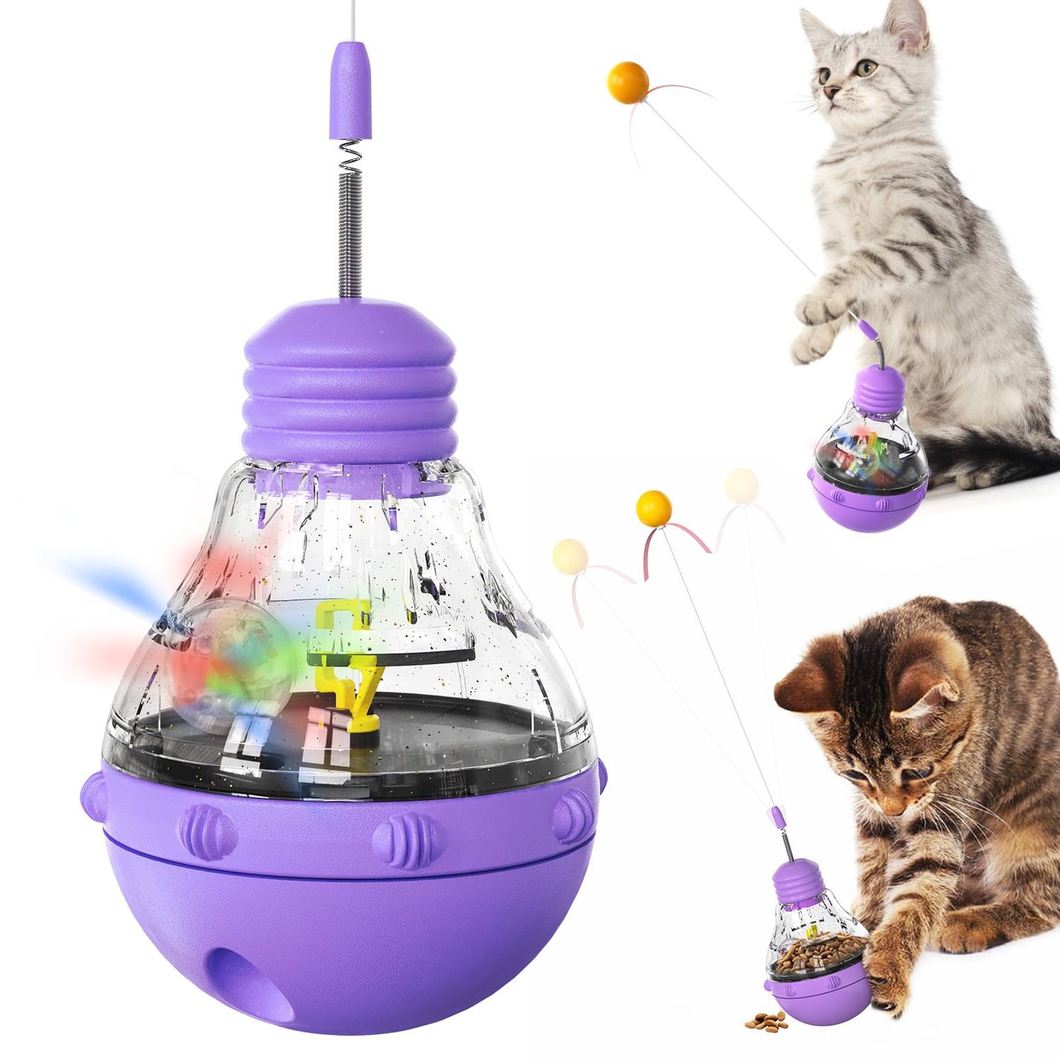 FeedMoo Cat Treat Toy for Indoor Cats,Food Toys Interactive Spinning Funny Cat Food Puzzle Toys with Ball Bulb Cat Self Play Treat Dispenser Toys(Purple)