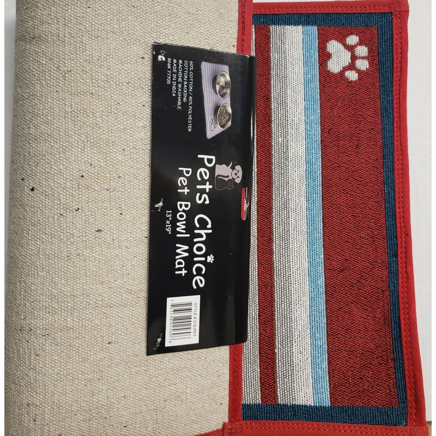 TAPESTRY PET BOWL MAT (nonskid back)(13"x19") PETS THEME, MULTICOLOR STRIPES, HC