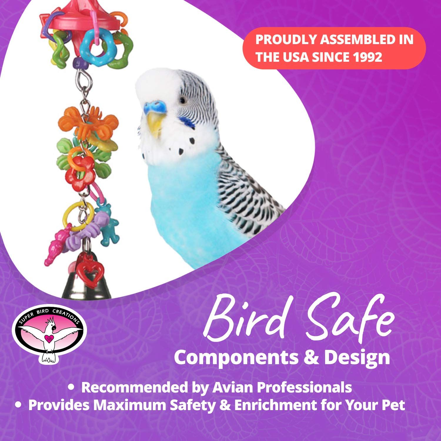 Super Bird Creations SB1084 Charmed I'm Sure Bird Toy, Small/Medium Bird Size, 8.5" x 2"