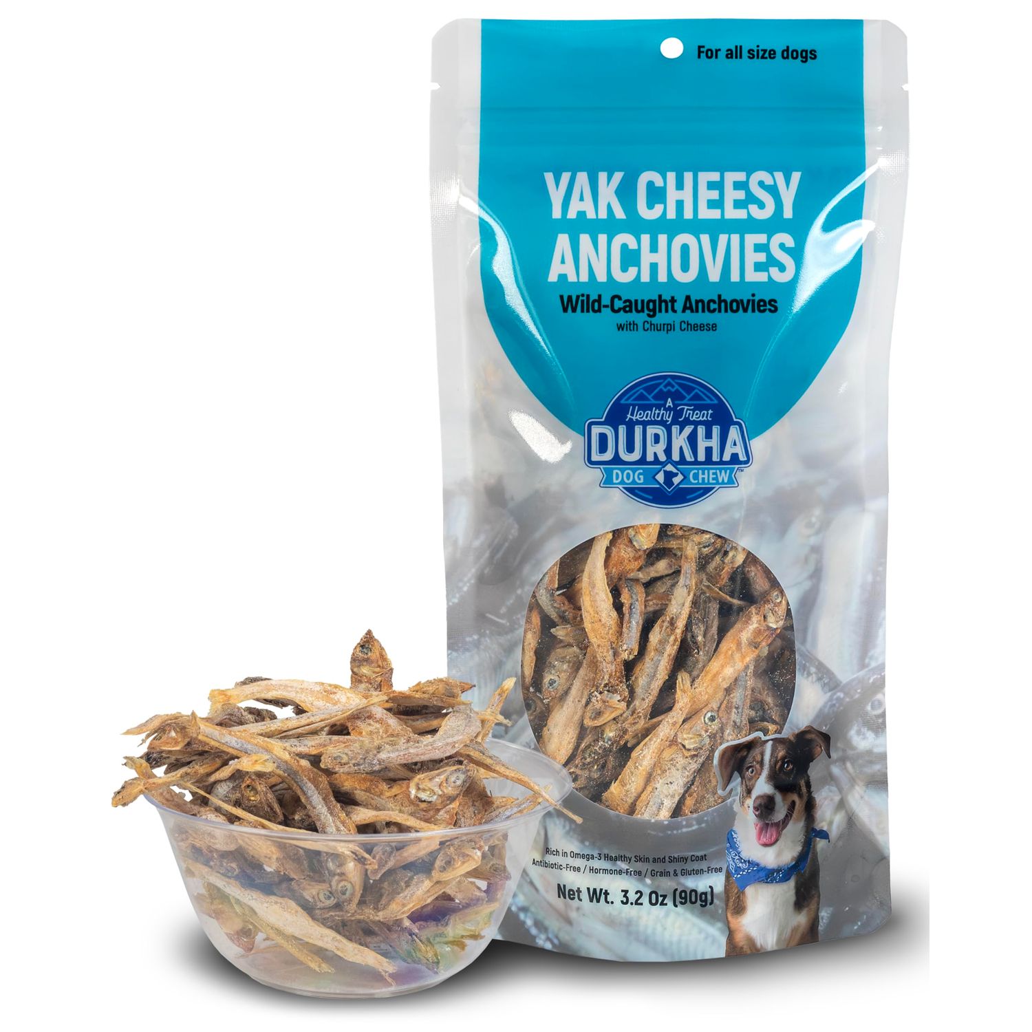 Durkha Whole Anchovies Dog Treats – All-Natural Single Ingredient Fish Treats, High in Omega-3, Packed with Vitamins & Minerals for Skin, Coat, and Heart Health - 1 Pack