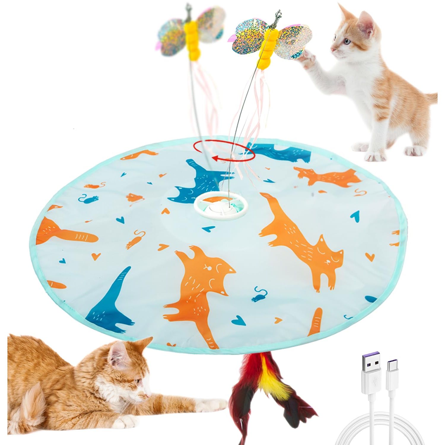 Valonii 2-in-1 Rechargeable Motion Activated Interactive Cat Toys for Indoor Cats, Long Lifetime Motor Cat Chasing Toy for Exercise/Moving Butterfly/Feather Wand Kitten Toys