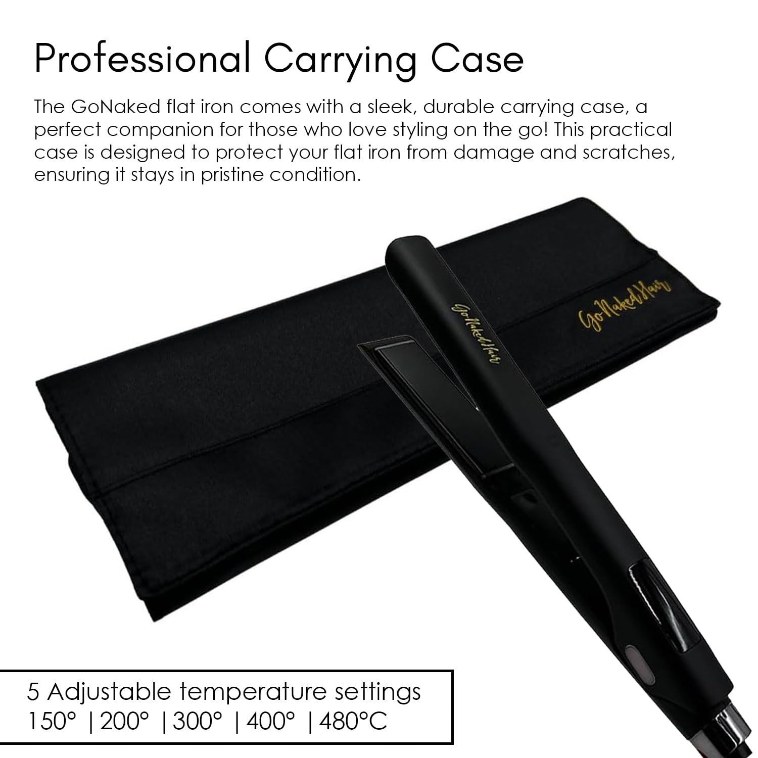 GoNaked Titanium Hair Straightener, Professional Styling Tool for Hair, Salon-Quality High Heat 480 Degree Flat Iron with Carrying Case 1.25" Floating Titanium Plates