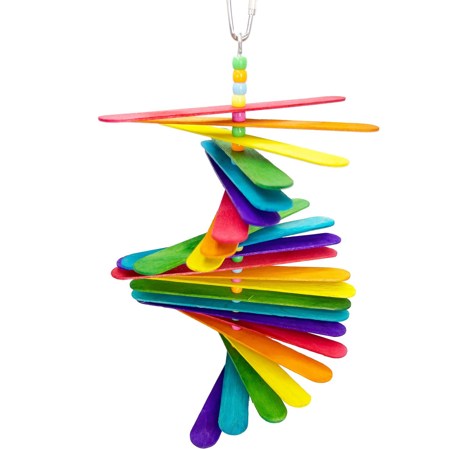 1112 Rainbow Chew Stick - Handcrafted Breakable Turnable Hanging Bird Cage Toy, Bright Colors, Spinning Sticks, Colorful Plastic Beads, Fun for Chewing Beaks & Grabbing Feet
