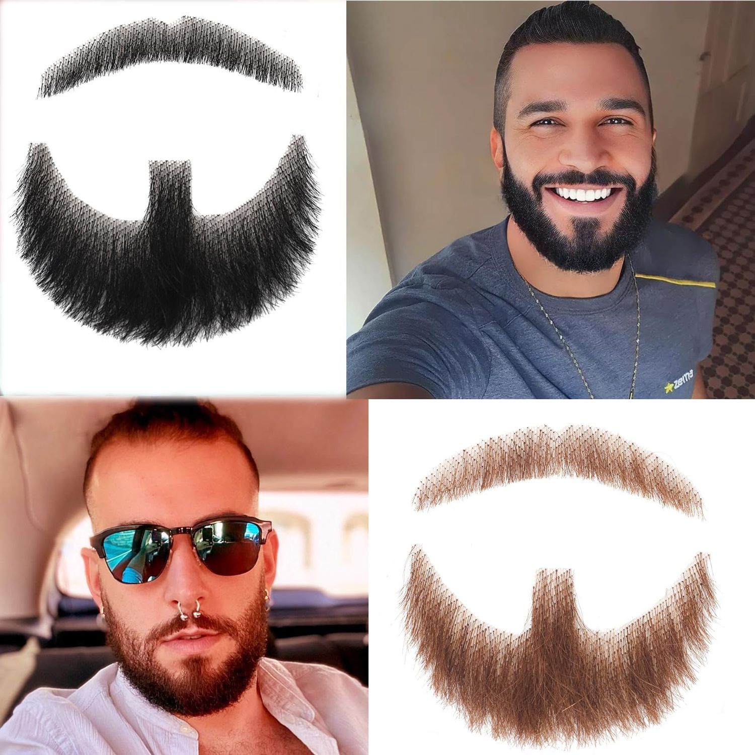 EAVIN GARY Full Hand Black Human Hair Tied Messy Realistic Fake Mustache Fake Beard Fake Goatee Costume Fake Facial Hair for Halloween Funny Cosplay(messy BLACK)