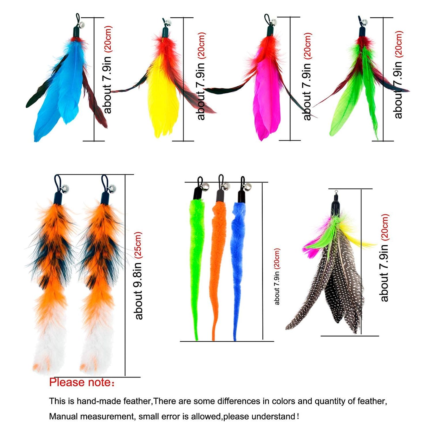 TIENAILING Cat Feather Toys Refills Cat Wand Replacement Feathers, 10 PCS Feather Cat Toy Refills, Cat Toy Wand Attachments Feathers for Cat Toys