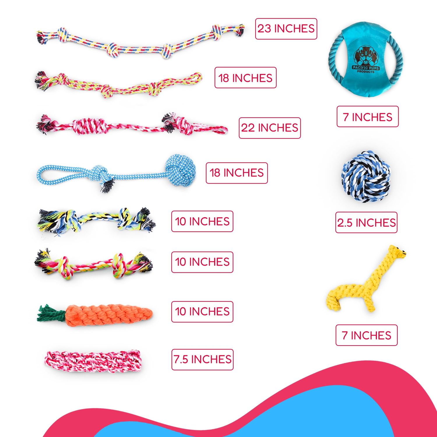Pacific Pups Products Dog Rope Toys - Dog Rope Dog Toys for Aggressive Chewers, 11 Heavy Duty Dog Ropes for Aggressive Chewers, Cotton Rope Dog Toys Pack, Benefits Non-Profit Dog Rescue Dog Tug Ropes