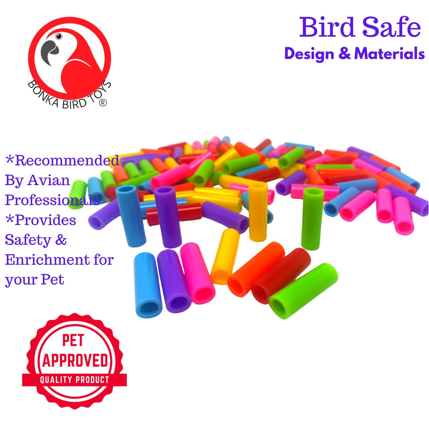 Bonka Bird Toys 2469 Pk 100 Colorful Plastic Tube Beads Foot Talon Craft Part Bird Toys Conure Parrotlet Quaker and Similar