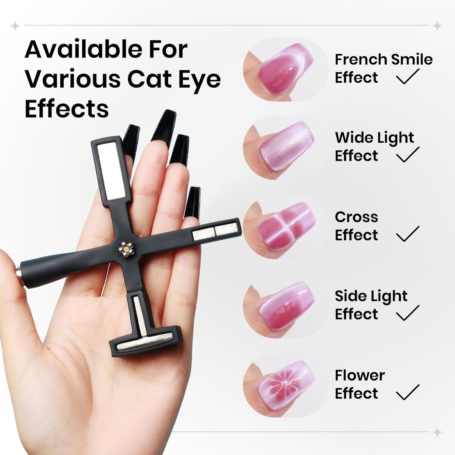 SUPWEE 5 in 1 Nail Magnet Tool for Cat Eye Gel Nail Polish Multi-Function Magnetic Stick for Nails Strong Magnetism for 9D Strip Galaxy Cat Eye Nail Art Design DIY Home Manicure
